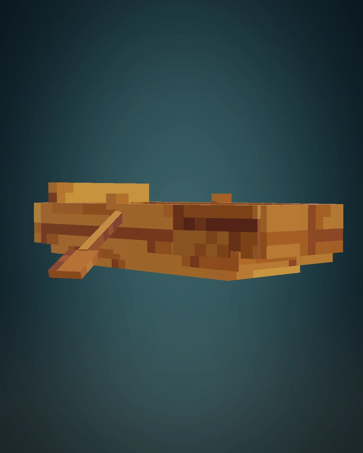 The real wooden Petramond boat model, complete with its pair of oars