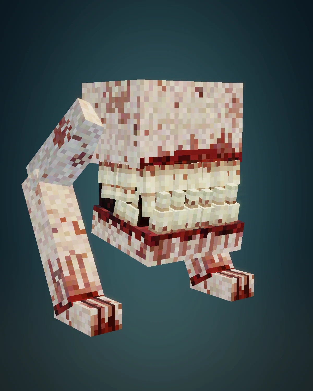 Petramond’s pale hushjaw creature with long arms and two rows of oversized teeth
